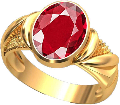 KUSHMIWAL GEMS 8.25 Ratti 7.00 Carat Quality Natural Burma Ruby Manik Brass Ruby Gold Plated Ring