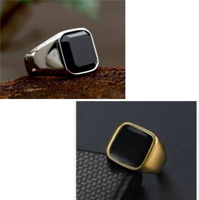 house of common Vedansh Enterprises Stylish Gold, Silver&Titanium Plated Rings Alloy Onyx Sterling Silver, Gold Plated Ring Set