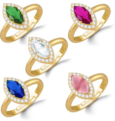 VIGHNAHARTA Charming Valentine Five Rings multi color Solitaire Ring For women and Girls Brass Cubic Zirconia Gold Plated Ring Set