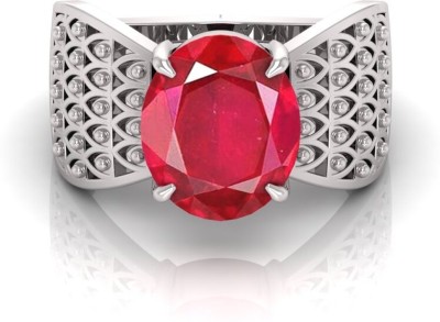 ZENMART 7.25 Ratti 6.00 Carat Natural Ruby Stone Manik Ring Brass Ruby Silver Plated Ring