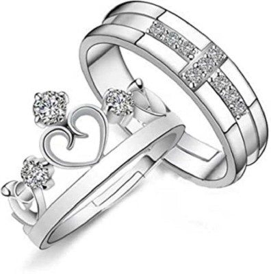 DMS Jewels King and Queen Crown Couple Ring Stainless Steel Cubic Zirconia Ring