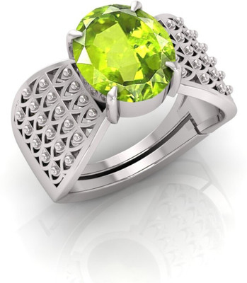 Pranjal Gems 14.25 Ratti Peridot Gemstone Adjustable Ring With Lab CertificateTU Stone Peridot Silver Plated Ring