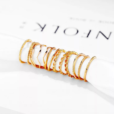 Zaphariq 14 Pcs Plain Chain Multi Designs Ring Set For Women/Girls Alloy Gold Plated Ring Set