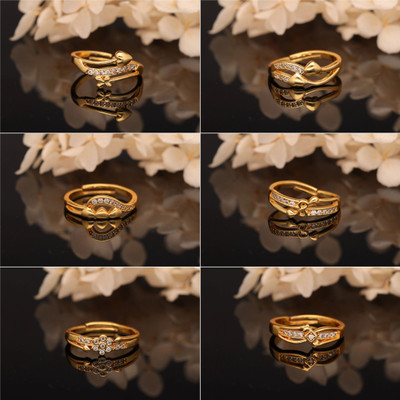 Dressberry Gold-Plated Combo Set of Stylish Adjustable Rings Brass Diamond Gold Plated Ring Set