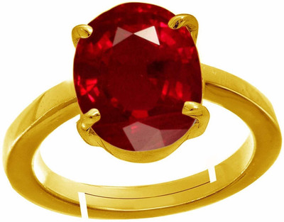 Gemzonite Certified Unheated Untreated A+ Quality Natural Ruby Manik Ring For Women's Brass Ruby Gold Plated Ring
