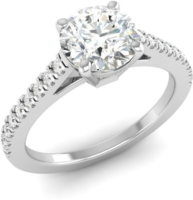 Bluejwel BlueJwel's Round Diamond Solitaire Ring - Everlasting Sparkle Sterling Silver Cubic Zirconia Sterling Silver Plated Ring