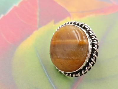 ShrimJewels Oxidised Tiger’s Eye Statement Ring for Women and Girls Brass Copper Plated Ring