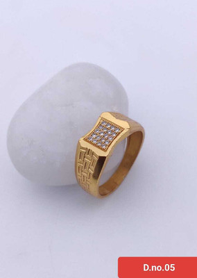 MAME CREATION Gold Plated Diamond Wedding,Partywear ring-10 Brass Diamond Gold Plated Ring