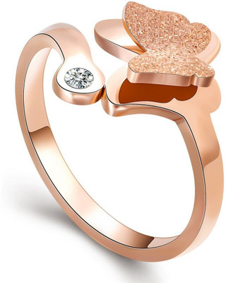 Vientiq Antique Ring for Girls and Women Stainless Steel Cubic Zirconia Gold Plated Ring