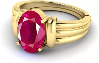 Ringry 8.25 Ratti 7.72 Carat Natural Ruby Manik Men & Women Ring Zodiac Stone Brass Ruby Gold Plated Ring