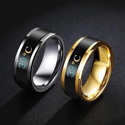 Karishma Kreations Trending Design Stainless Steel Intelligent Smart Boby Temperature Monitor Stainless Steel Ring Valentine gift Fashion Jewellery Collection propose Lovers Fancy Party wear Stylish latest design Heart Dragon king Couples Love Golden Black Blue Mens Style Thumb Smart Band Gold plate