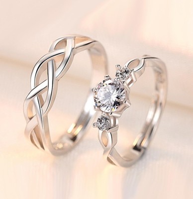 Teeragaj Alloy Cubic Zirconia Silver Plated Ring Set