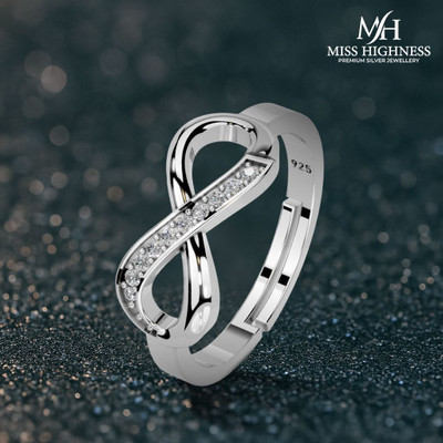Miss Highness Design Zircon Diamond Adjustable Ring – Luxury Gift for Women & Girls, Sterling Silver Cubic Zirconia Rhodium Plated Ring