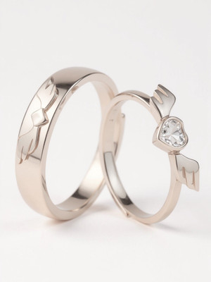RAPPERSSHOP Adjustable Silver Plated Promise Rings for Lovers Stainless Steel, Steel Cubic Zirconia Sterling Silver, Silver Plated Ring Set