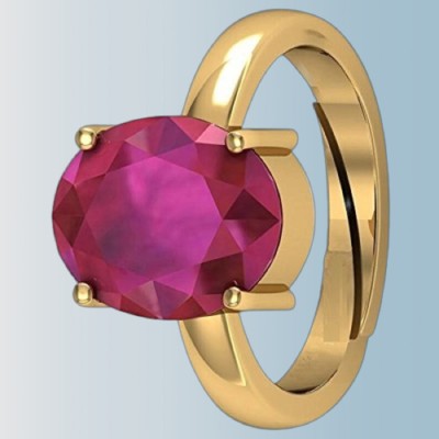 SIDHGEMS 13.25 Ratti 12.00 Crt Natural Ruby Manik Ring Brass Ruby Gold Plated Ring