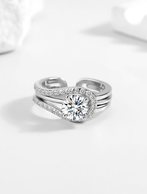 uncle jewels Lune Silver 925 Dual Band Ring Sterling Silver Zircon Rhodium Plated Stack Ring