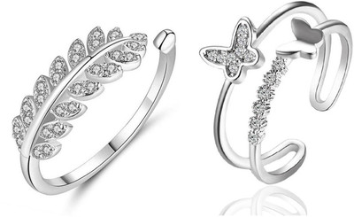 Neerajyoti Butterfly and Leaf Fancy Ring for Girl and Women (Combo Pack) Stainless Steel Silver Plated Ring