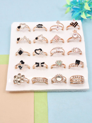 Divyanshi Collection Partywear Gold & Silver Plated Stackable Multi Sizes 20 Rings Set Brass Diamond Gold, Silver Plated Ring Set