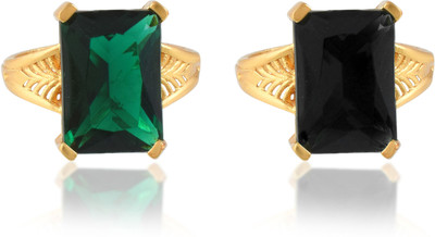 Morvi Gold Plated Brass, Big Stone, Combo Wedding Engagement Finger Ring women Brass Cubic Zirconia Gold Plated Ring