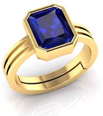 KUSHMIWAL GEMS 10.25 Ratti 9.00 Carat Unheated Neelam Natural Ceylon Blue Sapphire Gemstone Brass Sapphire Gold Plated Ring