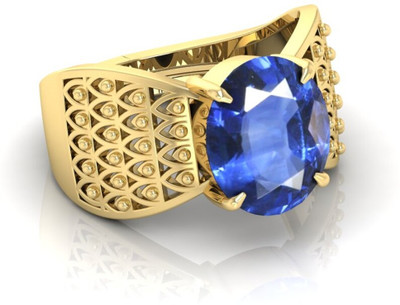 Om Gayatri Corp 6.25 Ratti Blue sapphire Aget AdjuGemstonestable Brass Metal Ring for Unisex Brass Sapphire Gold Plated Ring