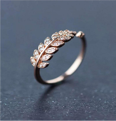 Ruhi Collection Elegant Crystal Rose Gold Color Adjustable Leaf Ring Alloy Zircon Copper Plated Ring