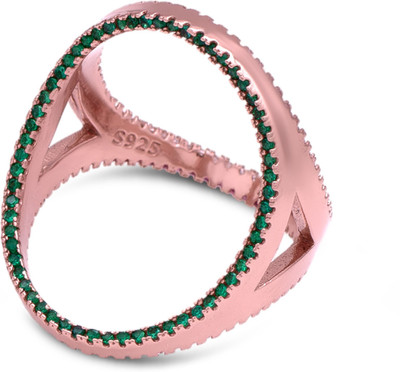 RANISHAA Elegant Crystal Ring, Pink and Green Stones, Rose Gold Plated, Circle Design Sterling Silver Cubic Zirconia Ring