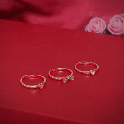 LUV FASHION Three Mini Hart Ring For Daily Use 3 in 1 Ring For Girls And Women Copper Cubic Zirconia Gold Plated Ring