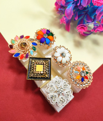 Divyanshi Collection Combo Pack Of Multicolour 6 Ad Rings Brass Diamond Gold, Silver Plated Ring Set