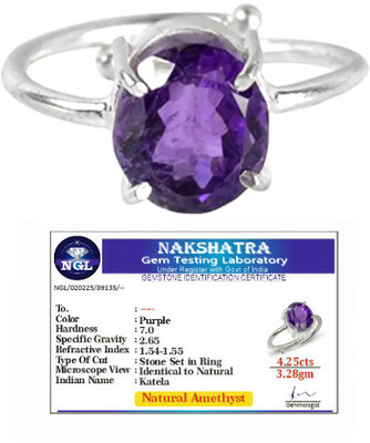 Ashish Purple Gemstone Sterling Silver Solitaire Ring for Good Luck & Wealth Protection Metal, Stone Quartz Ring
