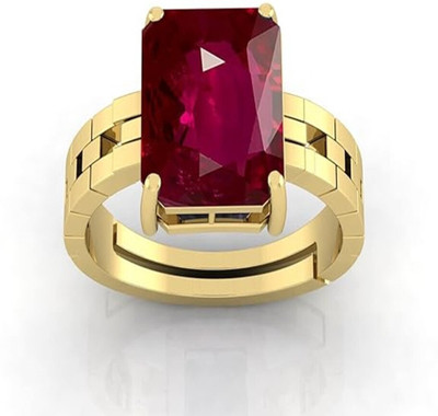 GenZcomplex 12.25 Ratti Ruby Stone Original Certified Gold Plated Adjustable, Manik Stone Metal Ruby Gold Plated Ring