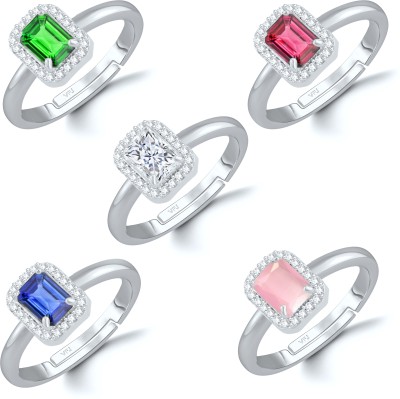 VIGHNAHARTA Valentine Five Rings multi color SolitaireRing For women and Girls Brass Cubic Zirconia Rhodium Plated Ring Set