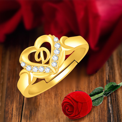 MEENAZ Rings for girls women girlfriend couple valentine alphabet D letter rose gold AD Brass, Copper, Crystal, Stone, Alloy, Metal Cubic Zirconia, Diamond, Zircon, Crystal Gold Plated Ring Set