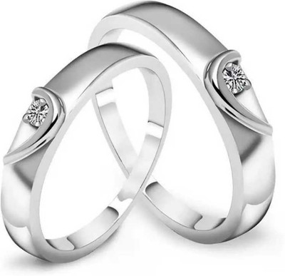 kripalu AdjustableCoupleRingsComboforLoverCrownEngravedKingQueenAmericandiamondValentine Brass, Stainless Steel, Copper Cubic Zirconia Rhodium, Silver, Titanium Plated Ring Set
