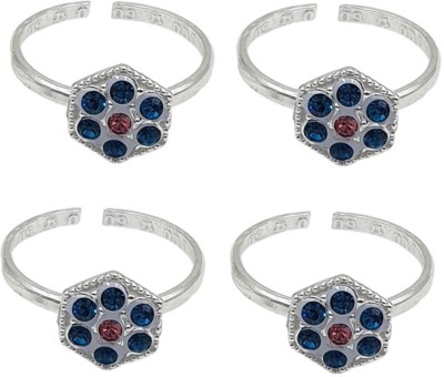 Sahiba Gems Sahiba Gems Designer Little Flower Chutki / Bichhiya Set of 4 Piece Silver Zircon Toe Ring