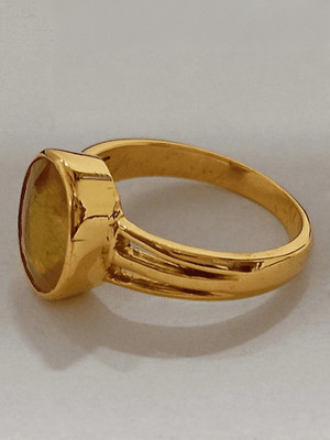 RATAN BAZAAR Gemstone Yellow Sapphire Copper Sapphire Gold Plated Ring