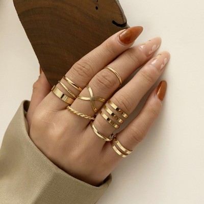 Vembley Latest Stylish Metal Boho Midi Finger Rings - Set of 8 Alloy Gold Plated Ring Set