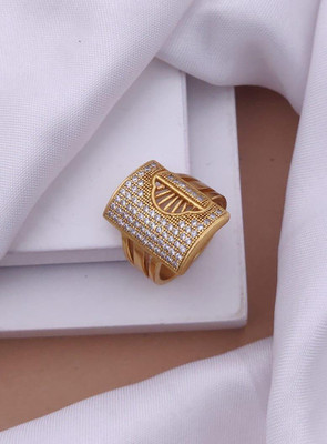 GKKAKADIYA Gold Plated Diamond Wedding,Partywear ring-28 Brass Diamond Gold Plated Ring