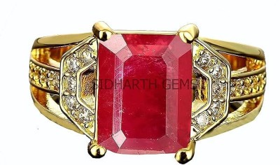 KUSHMIWAL GEMS 7.25 Ratti 6.00 Carat Quality Natural Burma Ruby Manik Brass Ruby Gold Plated Ring