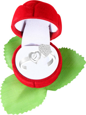 MEENAZ Silver ring rose party lovers girlfriend love couple valentine gifts e letter AD Alloy, Metal, Copper, Crystal, Brass Crystal, Zircon, Diamond Silver Plated Ring Set