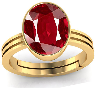 barmunda gems 11.25 Ratti Created Ruby Manik Adjustable Ring for Men & Women by Lab Certified Brass Ruby Ring