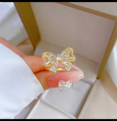 Garv gleam Butterfly Desiner Crystal Rhinestone Gold Plated Rings For Women & Girls Alloy Crystal Gold Plated Ring