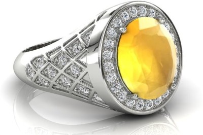 MBVGEMS Yellow Sapphire Ring 5.00 Carat 5.25 Ratti for men And Women Alloy Sapphire Silver Plated Ring