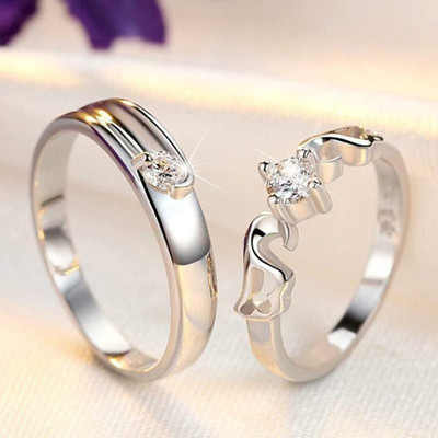 Vibeesle Brass, Stainless Steel, Copper, Brass Cubic Zirconia Rhodium, Silver Plated Ring Set
