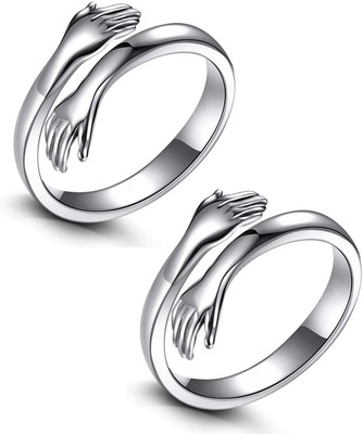 Stylewell (Set Of 1 Pcs) Love Forever Valentine's Day Hand Hug Me Thumb Finger Metal Silver Plated Ring