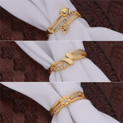Weroxa Combo of 3 AD Brass Diamond Gold Plated Ring