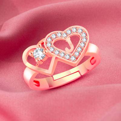 MEENAZ Heart Valentine Ring Love J letter name Propose Engagement Wedding Anniversary Alloy, Copper, Brass, Crystal, Metal, Stone Cubic Zirconia, Diamond, Crystal, Zircon Brass, Copper, Silver Plated Ring