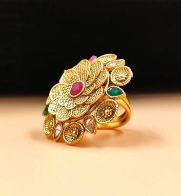 JYONA Neelam Antique Matte Gold Plated Adjustable Finger Ring for Women(JYONA FASHION) Brass Diamond Gold Plated Ring
