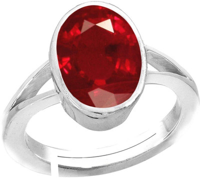 Gemzonite Certified Unheated Untreated A+ Quality Natural Ruby Manik Ring For Women's Brass Ruby Silver Plated Ring