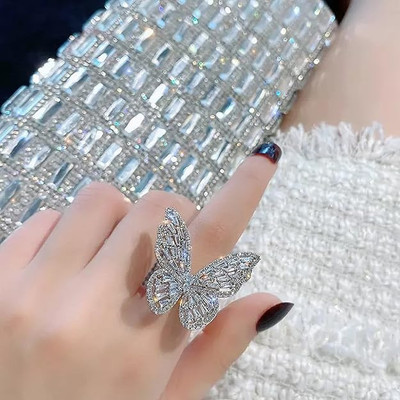 Opus Gems American Diamond Butterfly Adjustable Finger Ring Alloy Ring